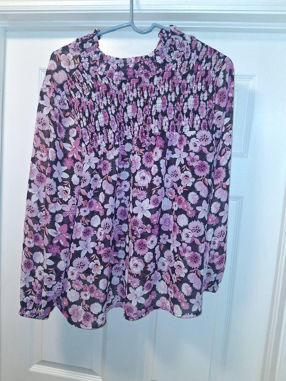 Women's Purple Floral Smocked Blouse